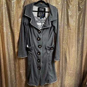 Millard Fillmore Womens Large Gray 100% Cotton Long Coat Trench Medium